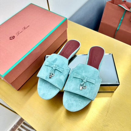 LP SANDALS 25S IN POWDER BLUE SUEDE WITH SILVER HARDWARE