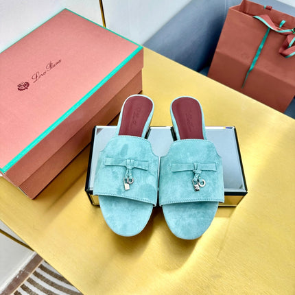 LP SANDALS 25S IN POWDER BLUE SUEDE WITH SILVER HARDWARE
