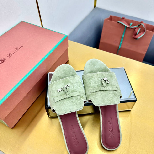 LP SANDALS 25S IN SAGE GREEN SUEDE WITH SILVER HARDWARE