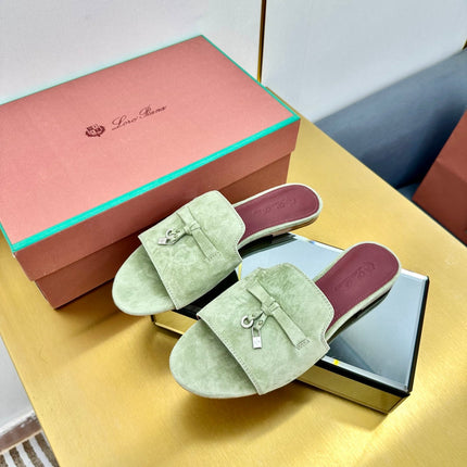 LP SANDALS 25S IN SAGE GREEN SUEDE WITH SILVER HARDWARE