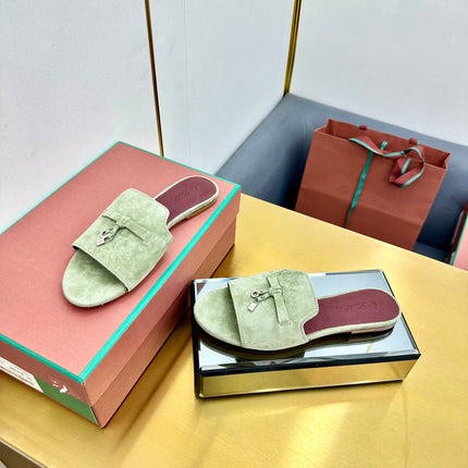 LP SANDALS 25S IN SAGE GREEN SUEDE WITH SILVER HARDWARE