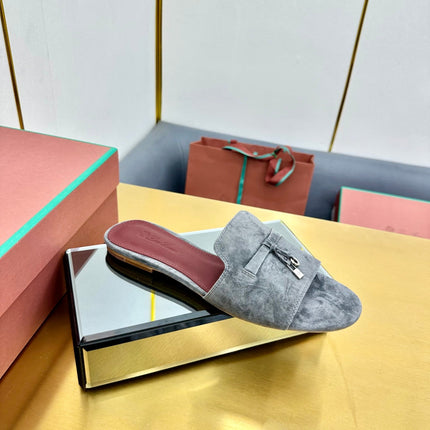 LP SANDALS 25S IN DARK GRAY SUEDE WITH SILVER HARDWARE