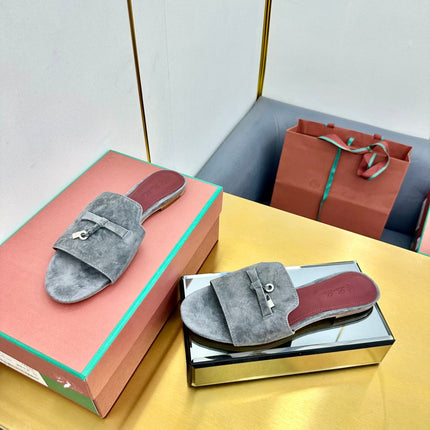 LP SANDALS 25S IN DARK GRAY SUEDE WITH SILVER HARDWARE