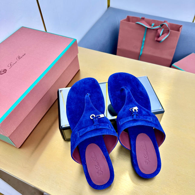 FLIP FLOPS IN COBALT BLUE SUEDE AND HARDWARE SILVER