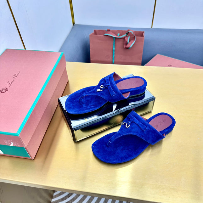 FLIP FLOPS IN COBALT BLUE SUEDE AND HARDWARE SILVER