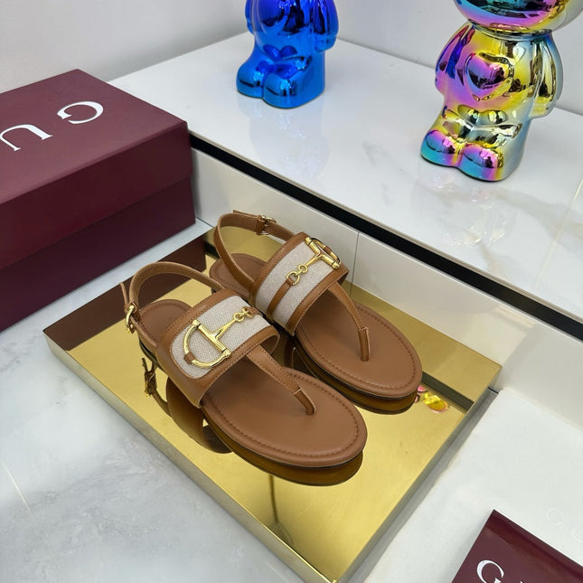 GG FLAT THONG SANDALS WITH ANKLE STRAP IN BROWN LAMBSKIN AND WHITE FABRIC