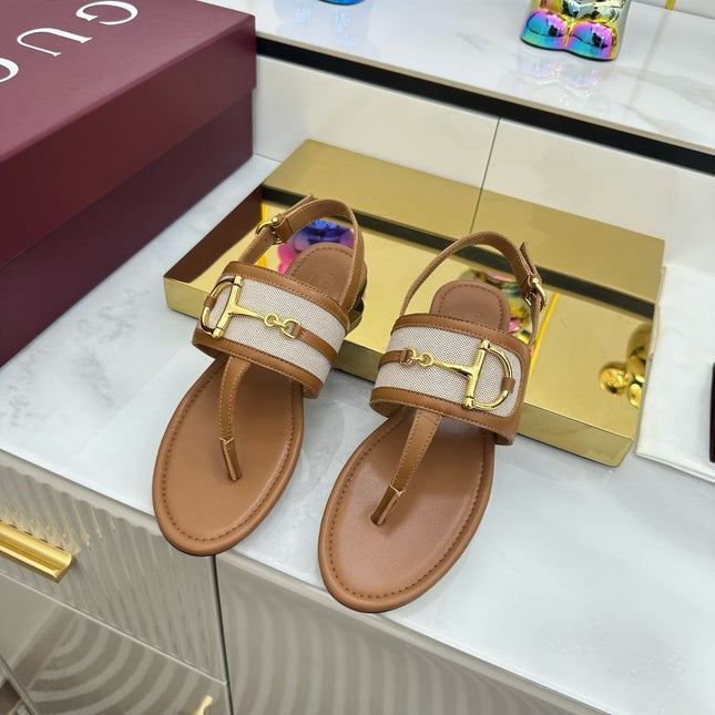 GG FLAT THONG SANDALS WITH ANKLE STRAP IN BROWN LAMBSKIN AND WHITE FABRIC