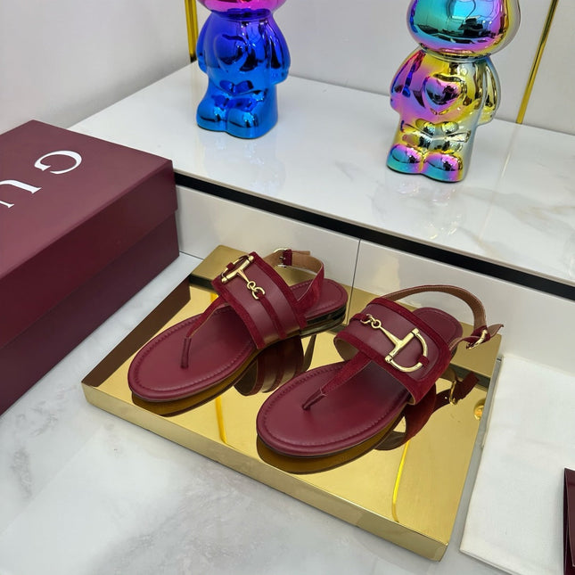 GG FLAT THONG SANDALS WITH ANKLE STRAP IN RED LAMBSKIN