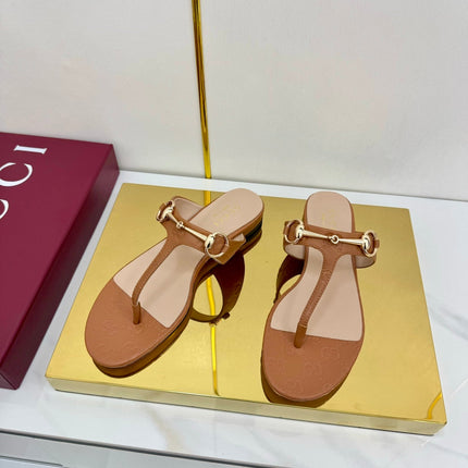 GG THONG SANDALS 25S IN BROWN LAMBSKIN WITH GOLD HARDWARE