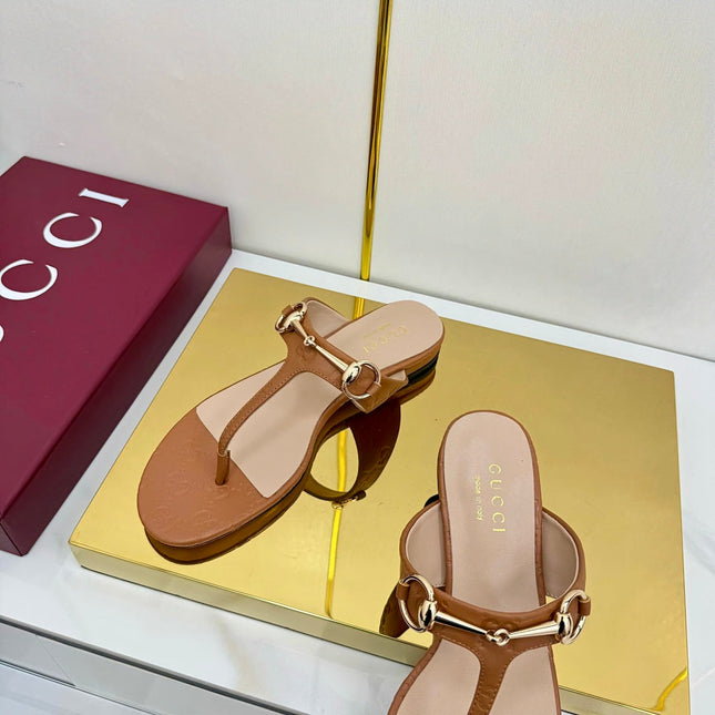 GG THONG SANDALS 25S IN BROWN LAMBSKIN WITH GOLD HARDWARE