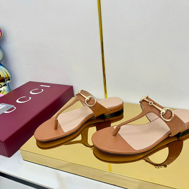 GG THONG SANDALS 25S IN BROWN LAMBSKIN WITH GOLD HARDWARE