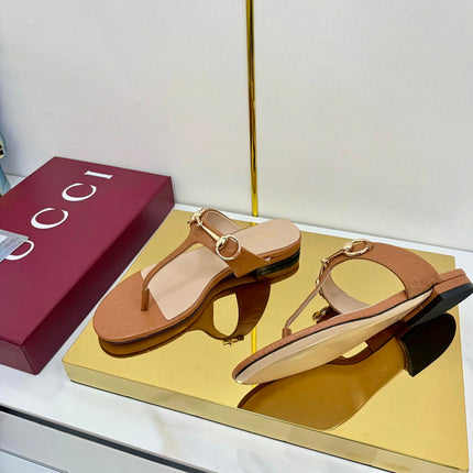 GG THONG SANDALS 25S IN BROWN LAMBSKIN WITH GOLD HARDWARE