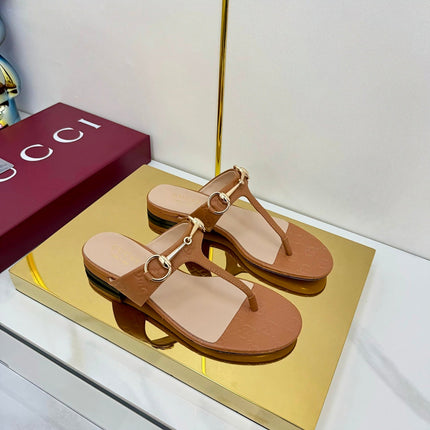 GG THONG SANDALS 25S IN BROWN LAMBSKIN WITH GOLD HARDWARE