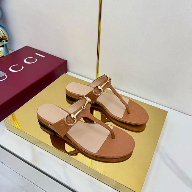 GG THONG SANDALS 25S IN BROWN LAMBSKIN WITH GOLD HARDWARE
