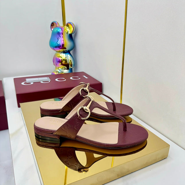 GG THONG SANDALS 25S IN DARK RED LAMBSKIN WITH GOLD HARDWARE