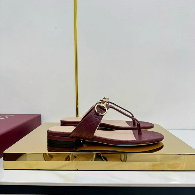GG THONG SANDALS 25S IN DARK RED LAMBSKIN WITH GOLD HARDWARE