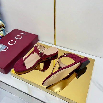 GG THONG SANDALS 25S IN RED LAMBSKIN MIX CANVAS WITH GOLD HARDWARE