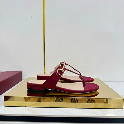 GG THONG SANDALS 25S IN RED LAMBSKIN MIX CANVAS WITH GOLD HARDWARE