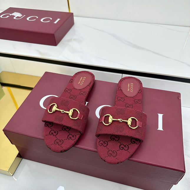GG SLIDES IN RED WITH GOLD HARDWARE