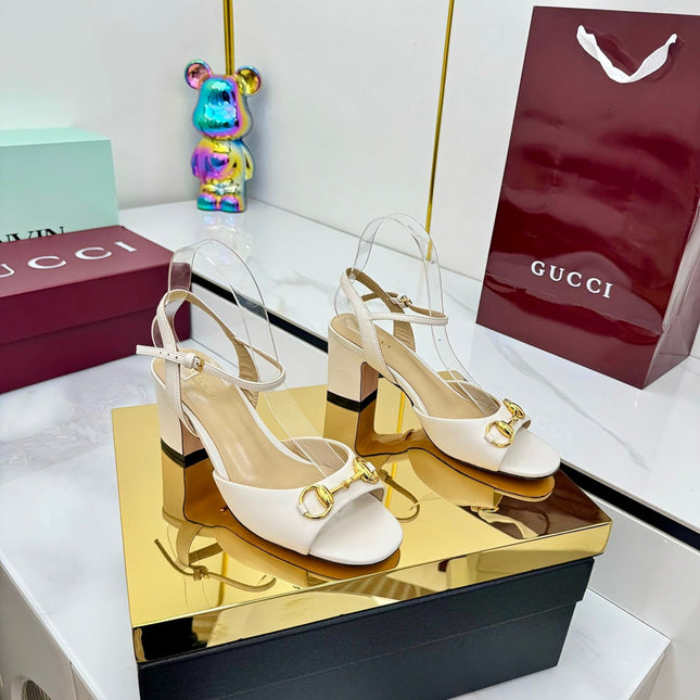 GG HEELED SANDALS 25S 65 MM IN CREAM WHITE LAMBSKIN WITH GOLD HARDWARE