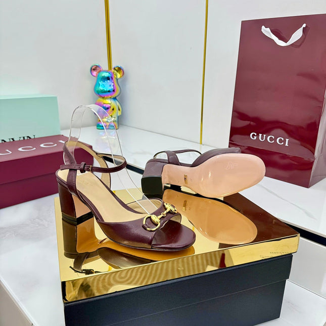 GG HEELED SANDALS 25S 65 MM IN DARK RED LAMBSKIN WITH GOLD HARDWARE