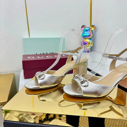 GG HEELED SANDALS 25S 65 MM IN SILVER LAMBSKIN WITH SILVER HARDWARE