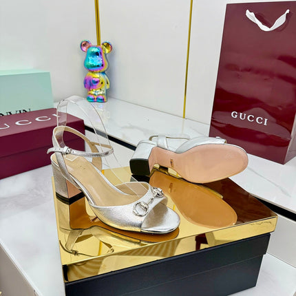 GG HEELED SANDALS 25S 65 MM IN SILVER LAMBSKIN WITH SILVER HARDWARE