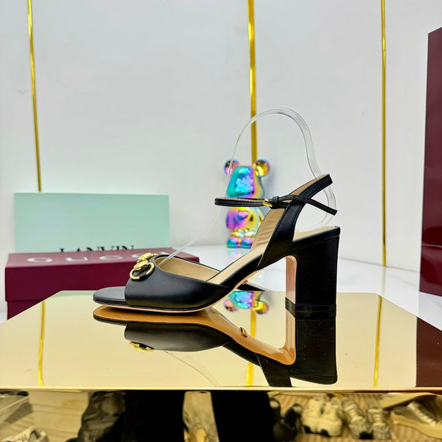 GG HEELED SANDALS 25S 65 MM IN BLACK LAMBSKIN WITH GOLD HARDWARE