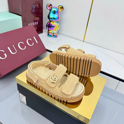 GG SANDALS 25S IN NATURAL STRAW CROCHET COTTON FABRIC
