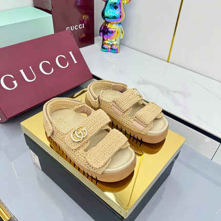 GG SANDALS 25S IN NATURAL STRAW CROCHET COTTON FABRIC