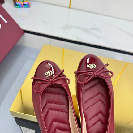 GG BALLET FLATS 25S IN RED LAMBSKIN MIX GLOSSY LEATHER WITH BOW