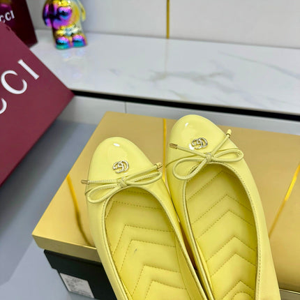 GG BALLET FLATS 25S IN YELLOW LAMBSKIN MIX GLOSSY LEATHER WITH BOW