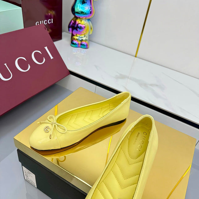 GG BALLET FLATS 25S IN YELLOW LAMBSKIN MIX GLOSSY LEATHER WITH BOW