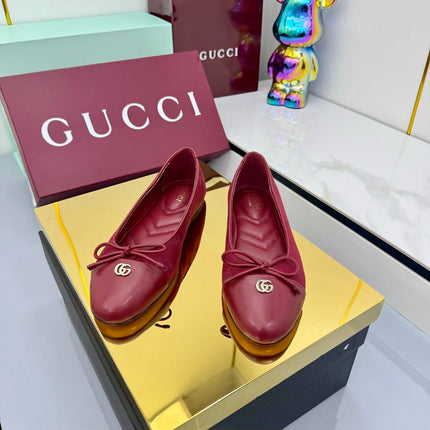 GG BALLET FLATS 25S IN RED FABRIC MIX LAMBSKIN WITH BOW