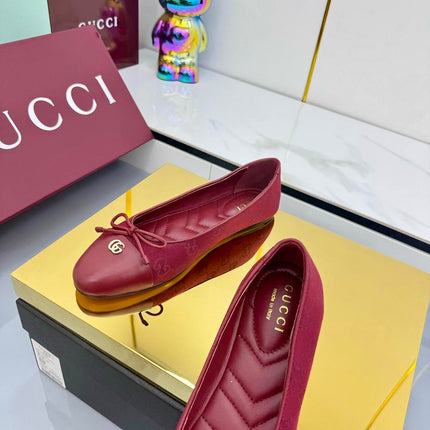 GG BALLET FLATS 25S IN RED FABRIC MIX LAMBSKIN WITH BOW