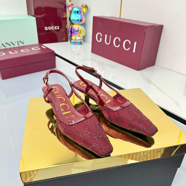 GG HIGH SLINGBACK 25S IN RED SEQUINED MESH FABRIC