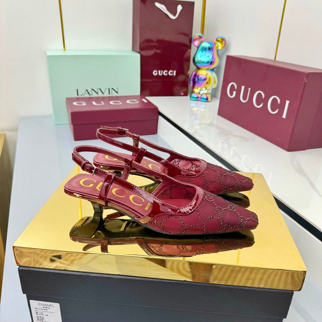 GG HIGH SLINGBACK 25S IN RED SEQUINED MESH FABRIC
