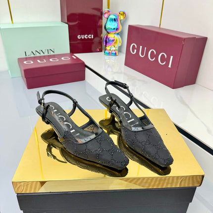 GG HIGH SLINGBACK 25S IN BLACK SEQUINED MESH FABRIC