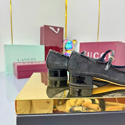 GG MARY JANE HEEL 25S 25 MM IN BLACK SEQUINED MESH FABRIC