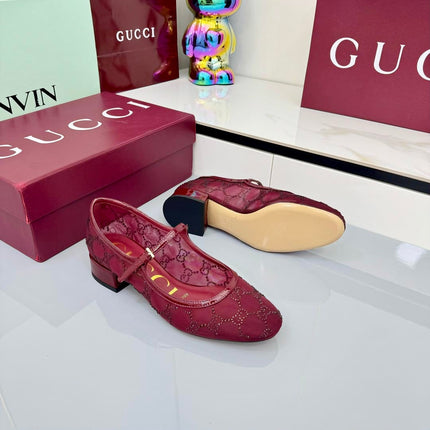 GG MARY JANE HEEL 25S 25 MM IN RED SEQUINED MESH FABRIC