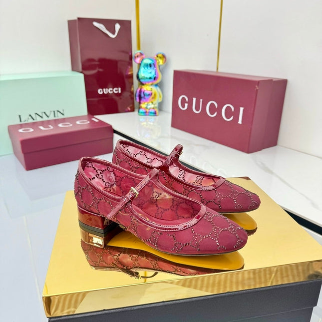 GG MARY JANE HEEL 25S 25 MM IN RED SEQUINED MESH FABRIC