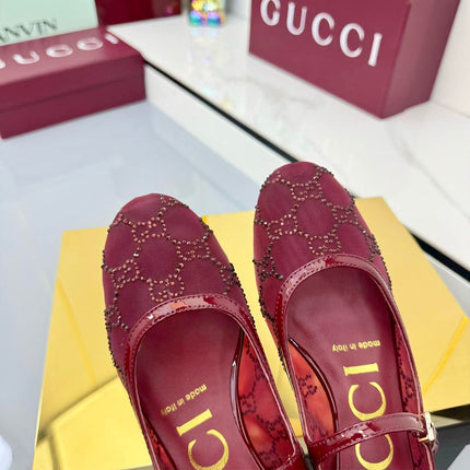 GG MARY JANE HEEL 25S 25 MM IN RED SEQUINED MESH FABRIC