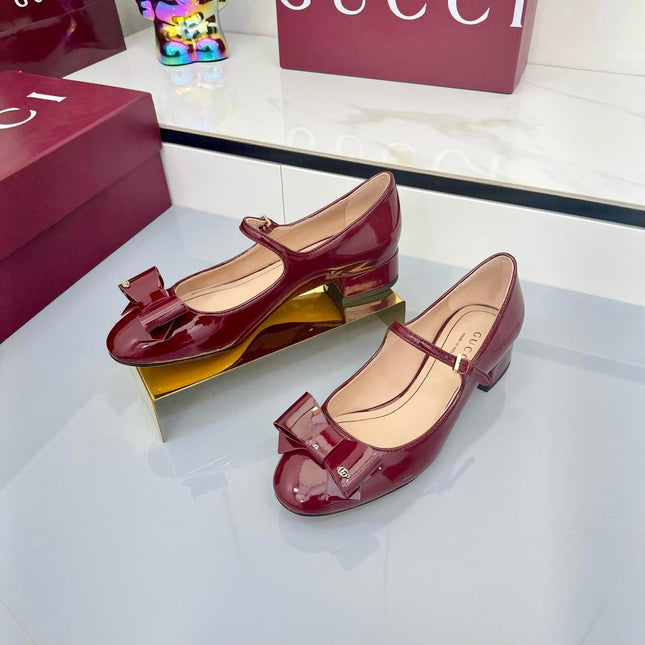 GG MARY JANE 25S IN RED LAMBSKIN WITH BOW