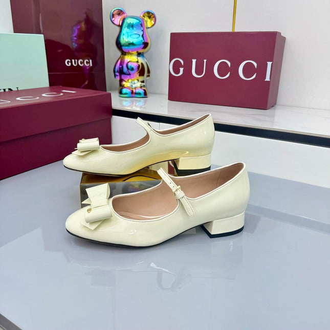 GG MARY JANE 25S IN LIGHT YELLOW LAMBSKIN WITH BOW