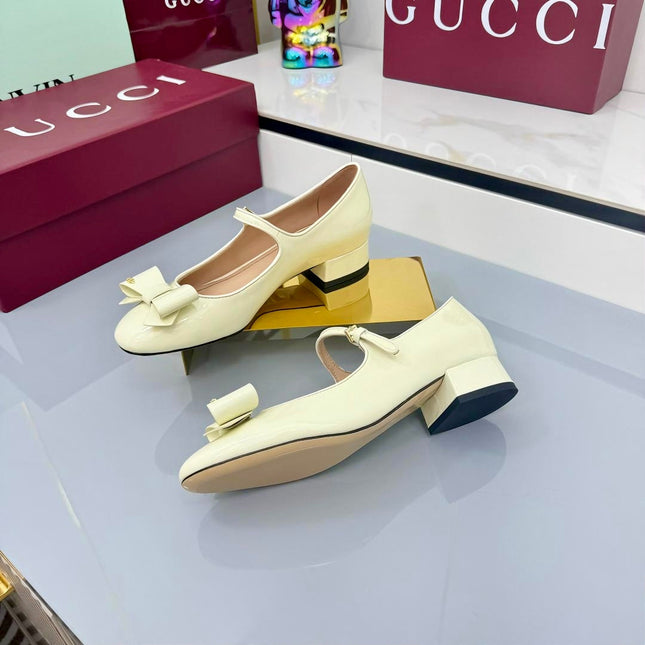 GG MARY JANE 25S IN LIGHT YELLOW LAMBSKIN WITH BOW
