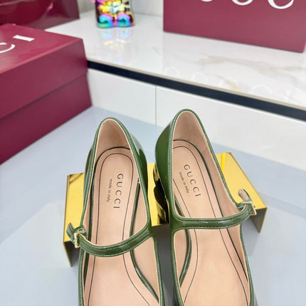 GG MARY JANE 25S IN MOSS GREEN LAMBSKIN WITH BOW