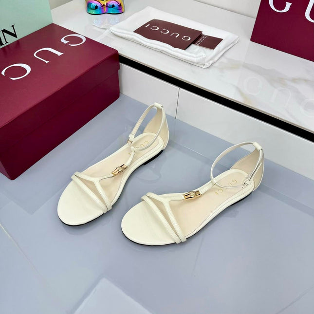 GG THONG SANDALS 25S IN WHITE LAMBSKIN WITH GOLD HARDWARE