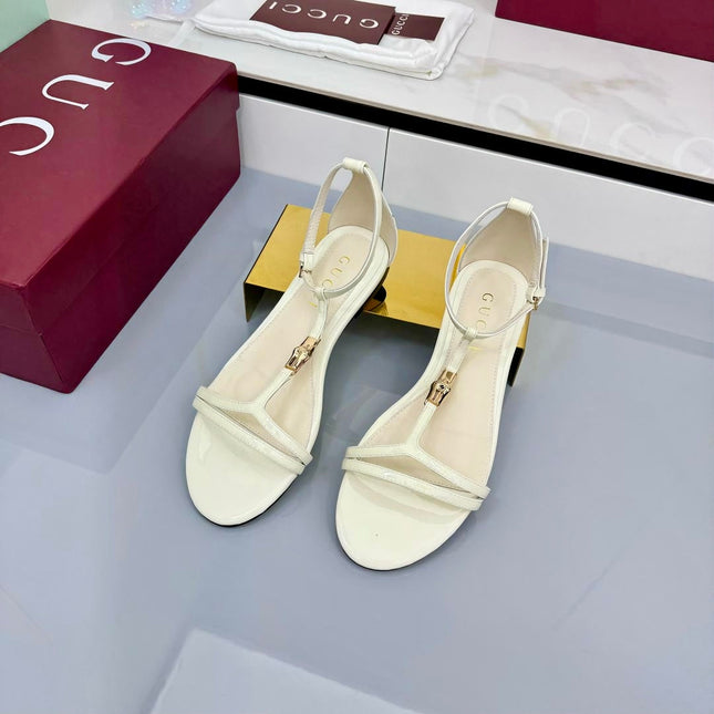 GG THONG SANDALS 25S IN WHITE LAMBSKIN WITH GOLD HARDWARE