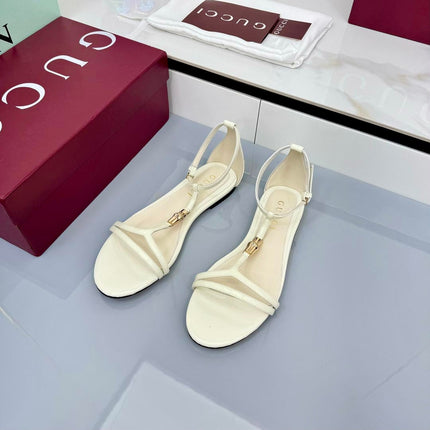 GG THONG SANDALS 25S IN WHITE LAMBSKIN WITH GOLD HARDWARE