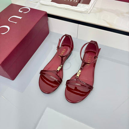 GG THONG SANDALS 25S IN RED LAMBSKIN WITH GOLD HARDWARE